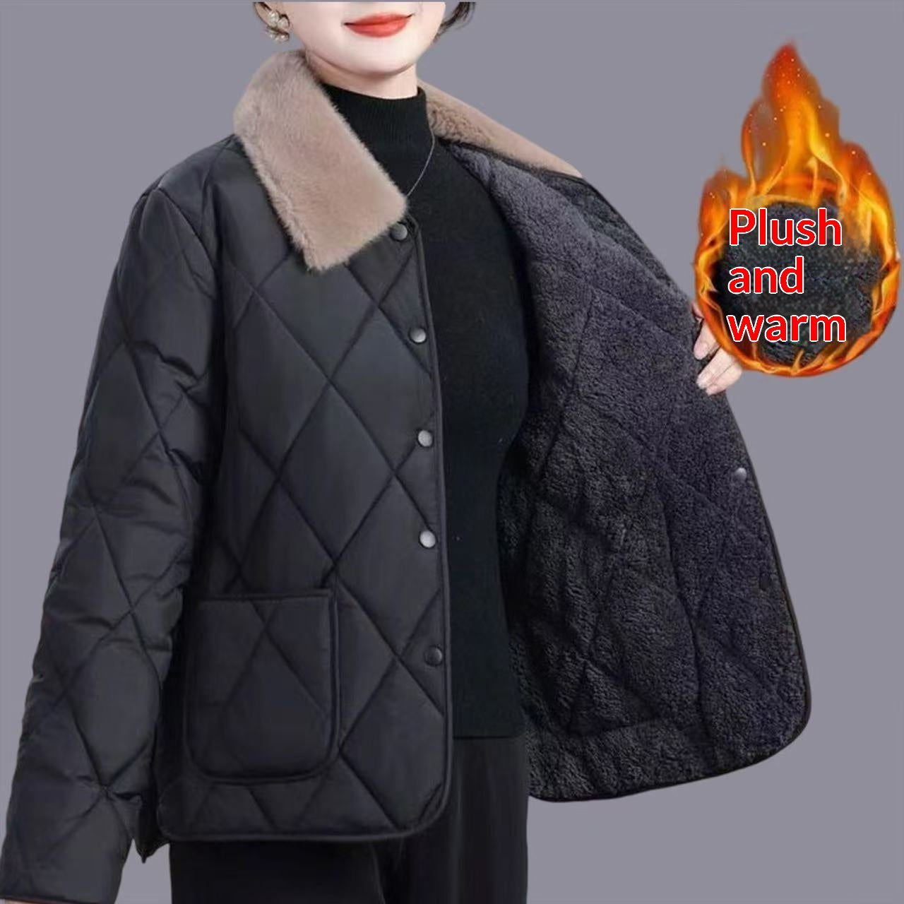 Gefütterter Damen-Baumwollmantel mit Kragen