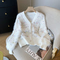 Mink-Samt Strickpullover-Mantel mit Quasten