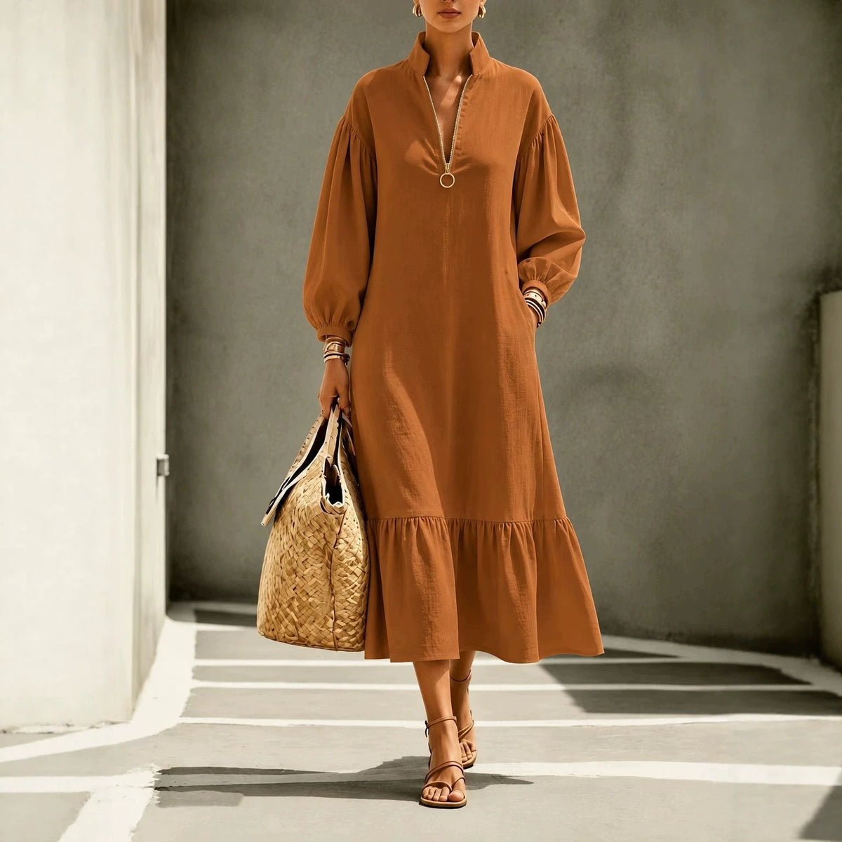 Schlanker Swing-Kleid in Weinrot – Bild 5 | LuxeStyle