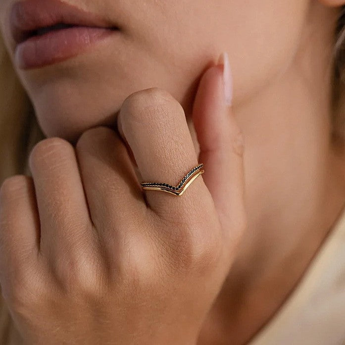 Ring-Set mit Zirkon und Onyx | LuxeStyle