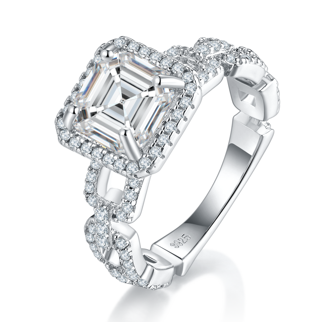 S925 Sterling Silber Moissanit Ring, Asscher Cut