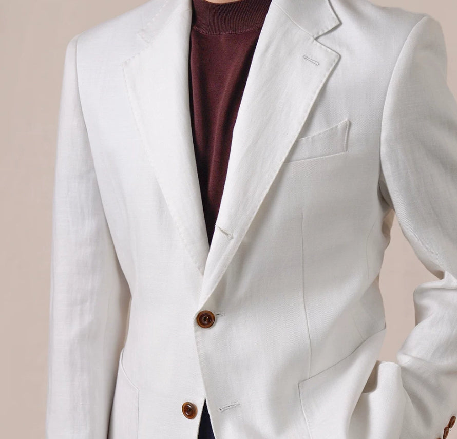 Leinen-Freizeitblazer für Herren mit aufgesetzten Taschen