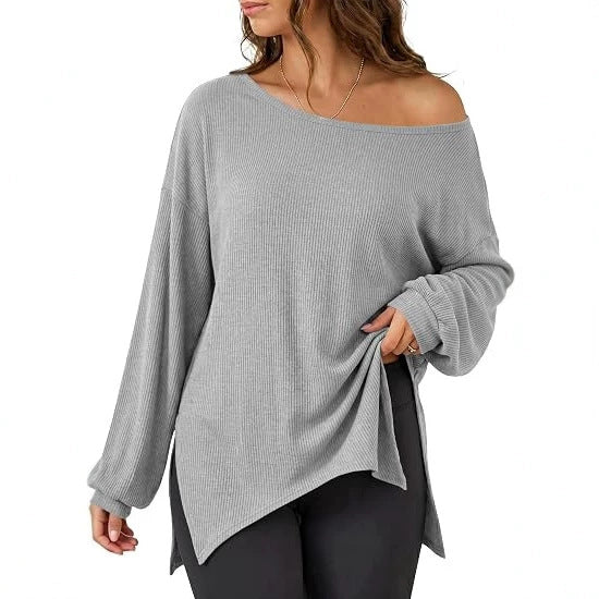 Langarm-Shirt mit Rundhals und Saumschlitz