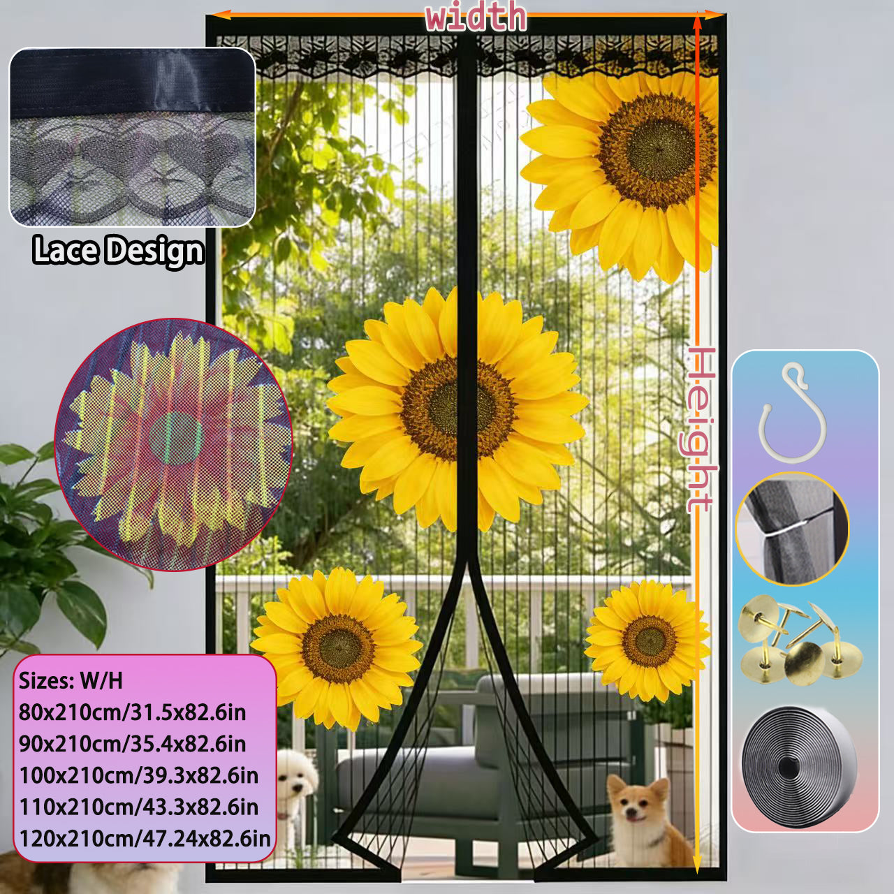 Magnetischer Fliegengittervorhang mit Sonnenblumenmuster