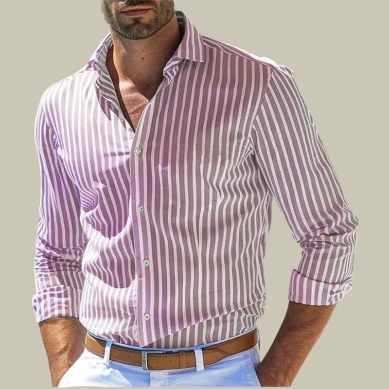 Gestreiftes Langarmshirt mit Knopfleiste – Bild 8 | LuxeStyle