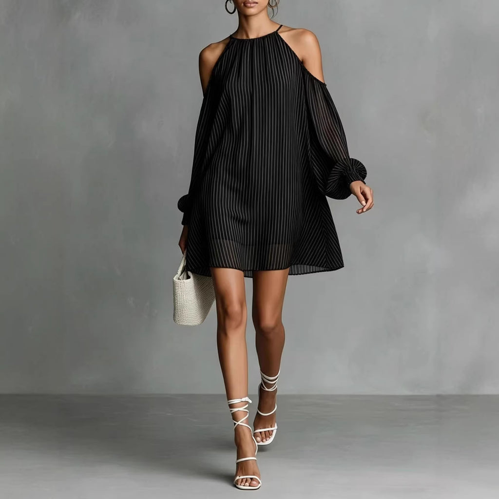 Off-Shoulder Gestreiftes Kurzarmkleid