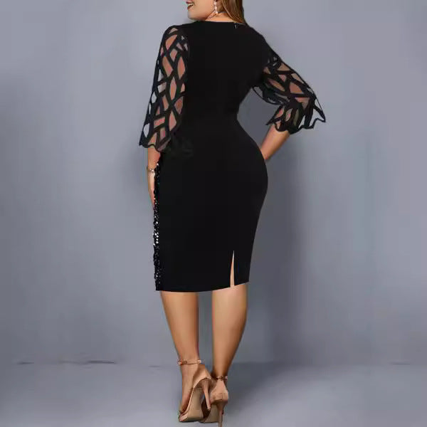 Rundhals-Glitzer-Partykleid