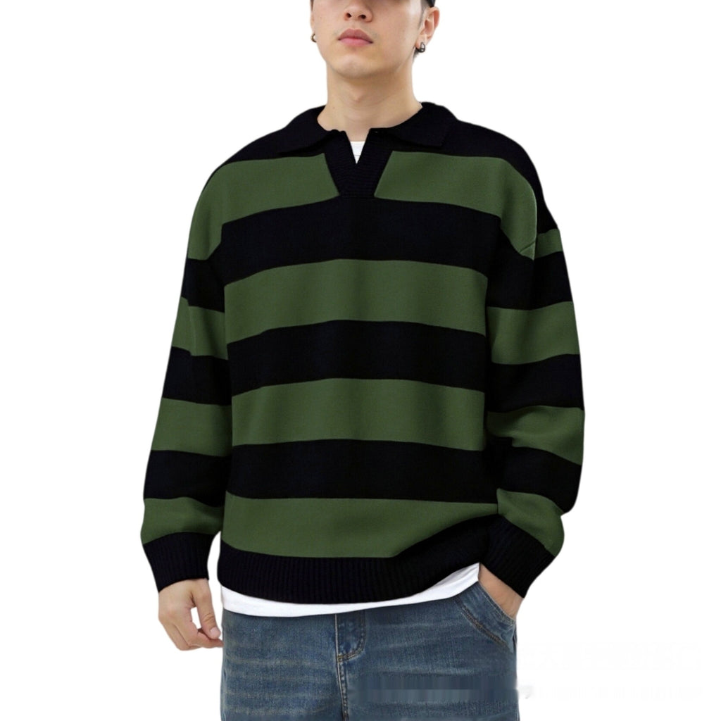 Herren V-Ausschnitt Pullover mit Kontraststreifen