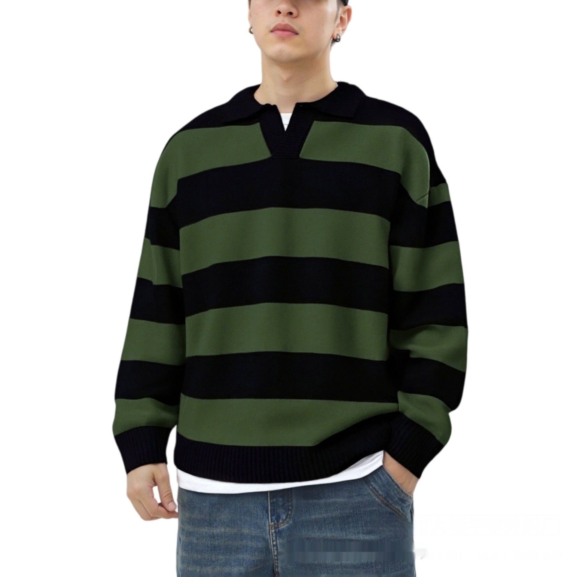Herren V-Ausschnitt Pullover mit Kontraststreifen