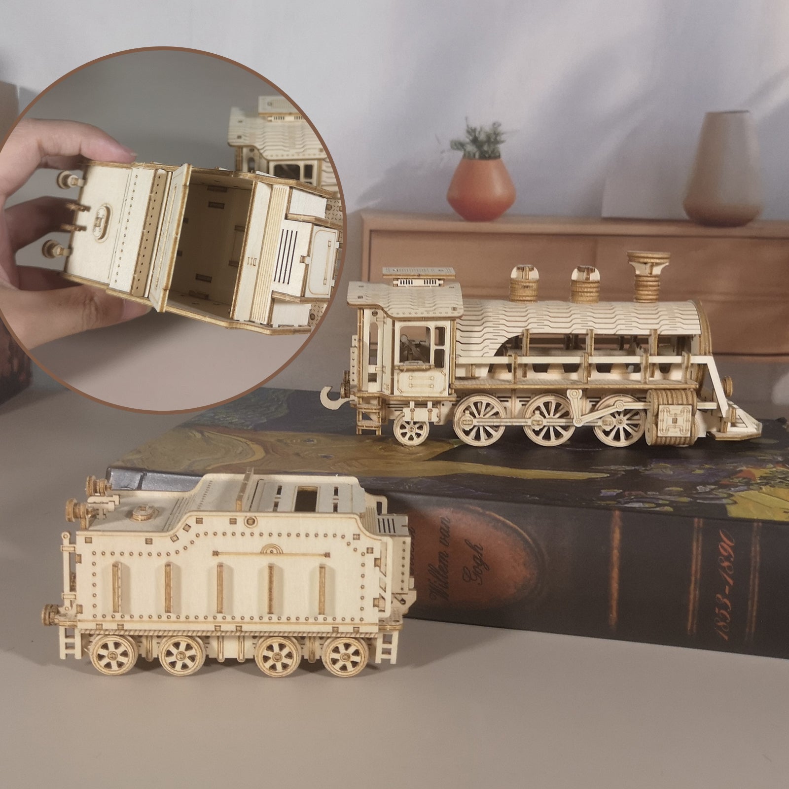 3D Holzpuzzle: Mechanischer Zug