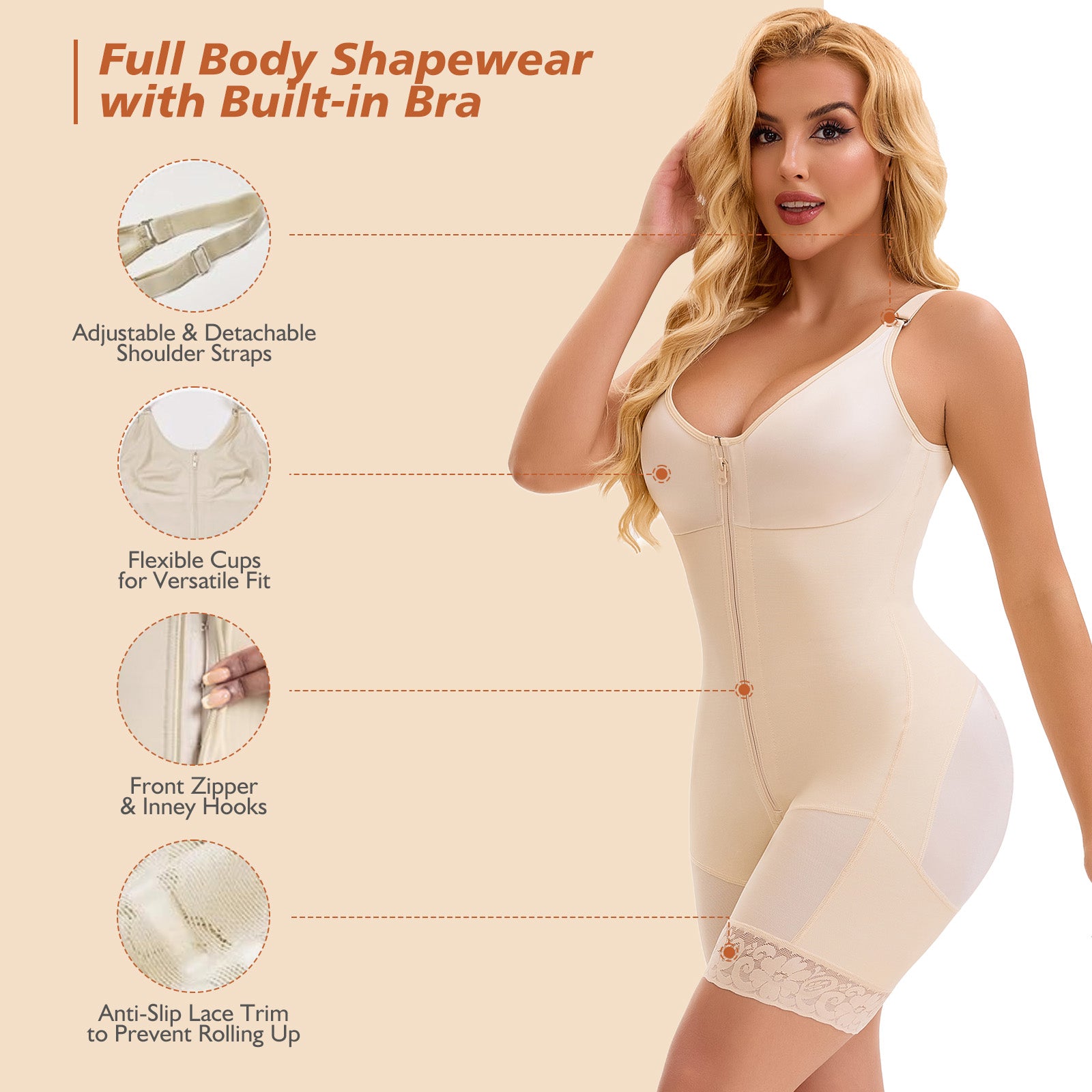 Fajas Colombianas Ganzkörper Shapewear mit Bauchkontrolle – Ansicht 3