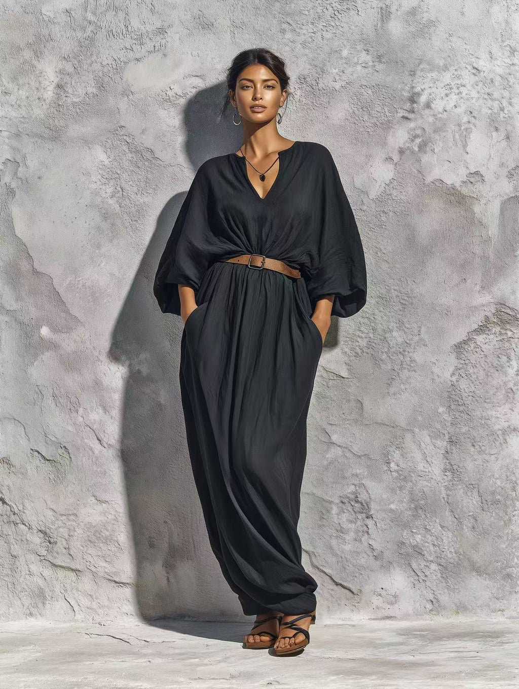 V-Ausschnitt Batwing-Ärmel Kleid – Bild 6 | LuxeStyle