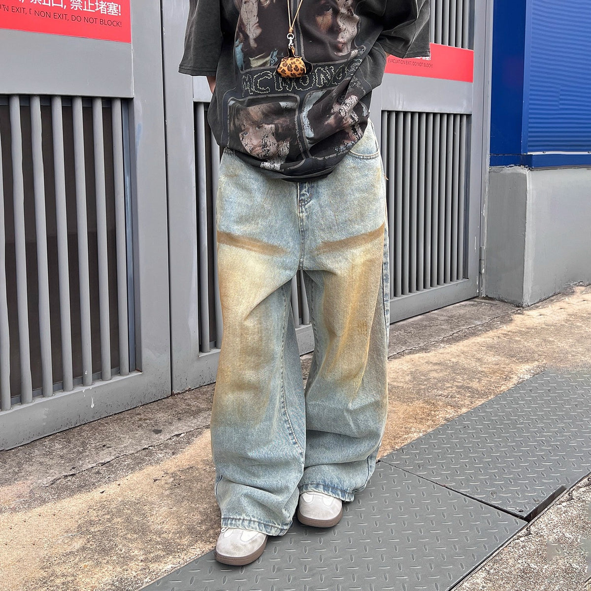 Retro Gelb Gefärbte Distressed Jeans für Herren – Bild 4 | LuxeStyle
