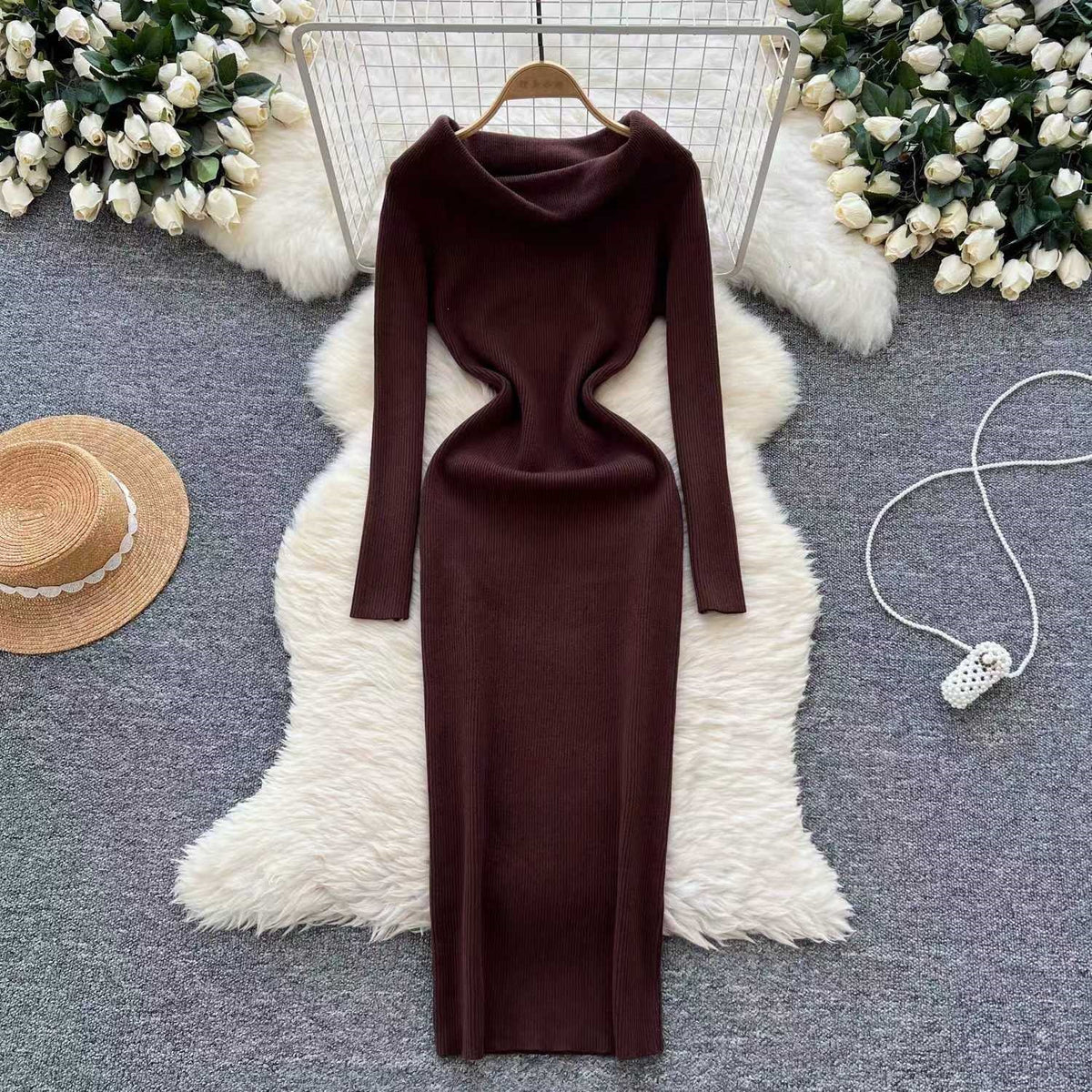 Schulterfreies Strickkleid gestreift – Bild 9 | LuxeStyle