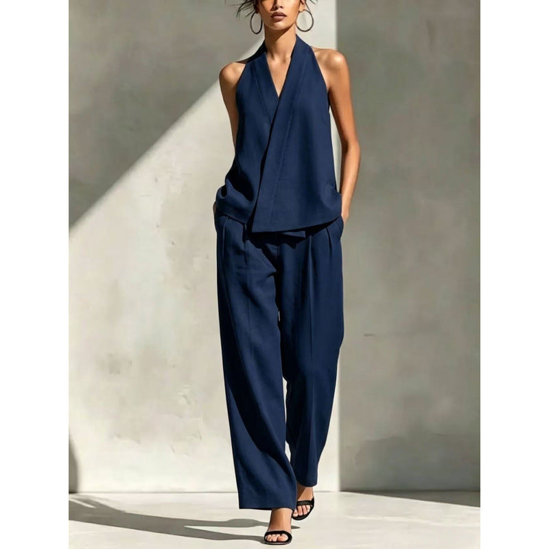 Halter V-Neck Blazer Top & High Waist Hose Set