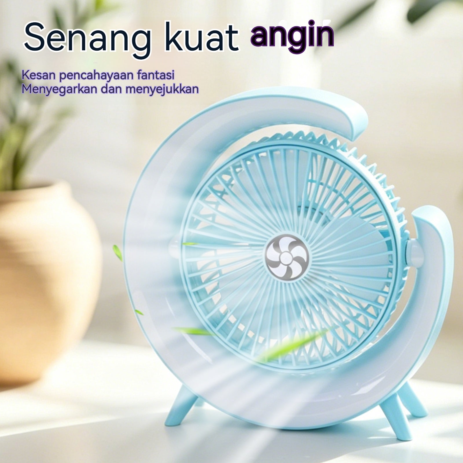 Blauer Lampen-Ventilator (Akku) – Ansicht 6