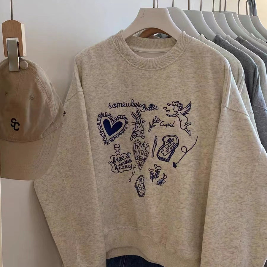 Hoodie mit Herz- und Häschen-Stickerei
