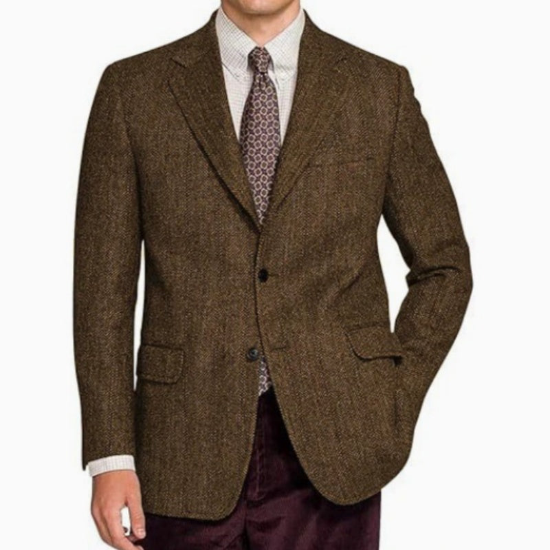 Herren Vintage-Jacke mit Heringbone-Muster Slim Fit