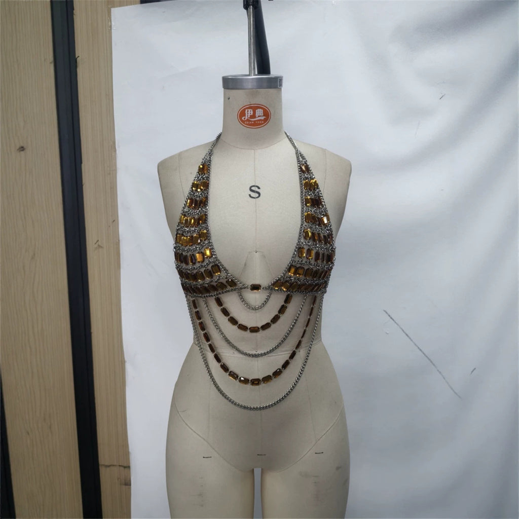 Neckholder-Bikini mit Pailletten und Goldkette – Ansicht 2