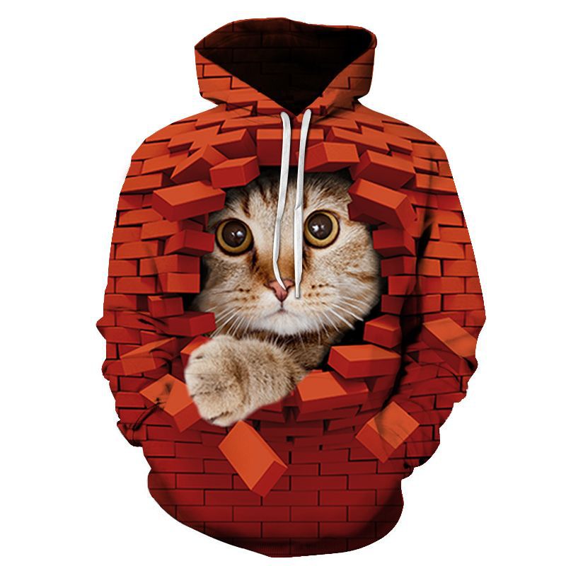 Hoodie mit 3D Digital Katzen-Print für Paare