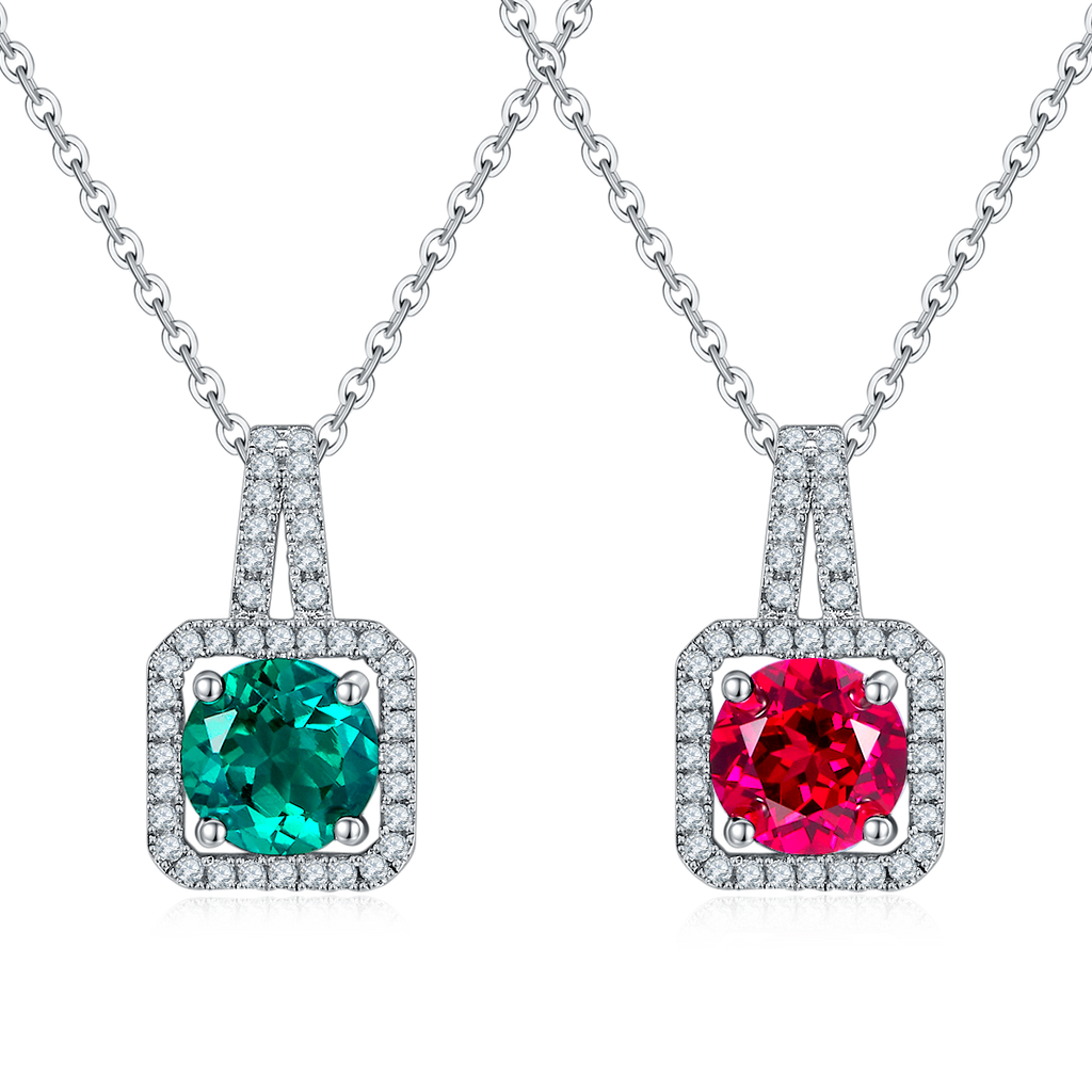Edelstein-Anhänger «Rubin & Smaragd» 2 ct · 925 Silber Halo