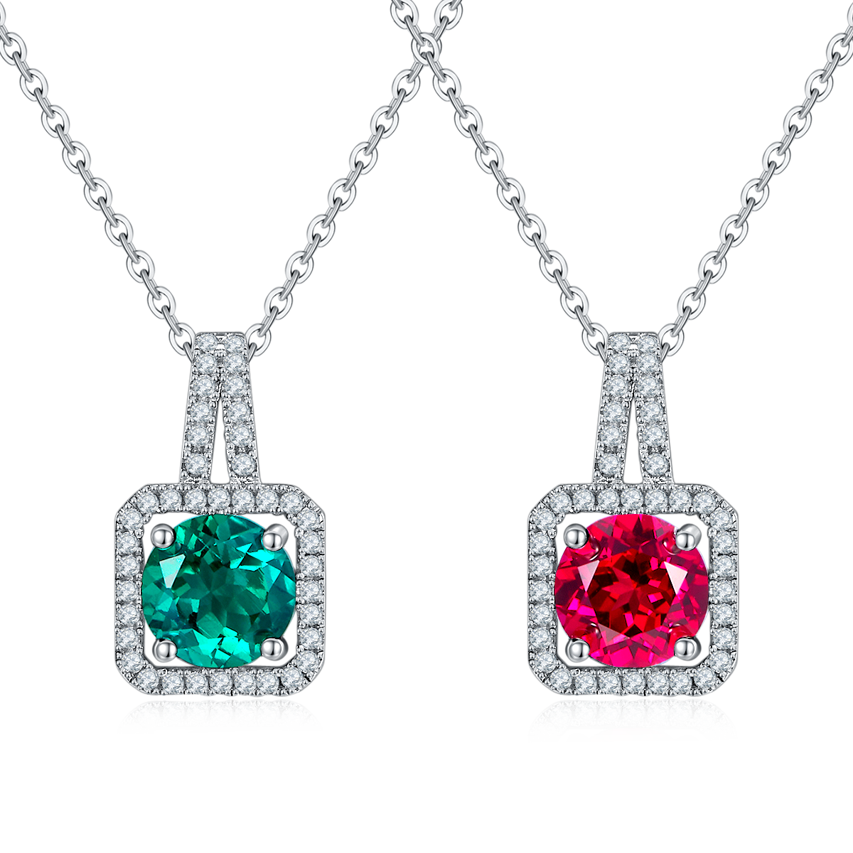 Edelstein-Anhänger «Rubin & Smaragd» 2 ct · 925 Silber Halo
