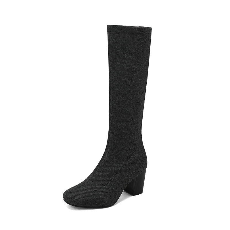 Overknee-Stiefel mit Stretch und klobigem Absatz