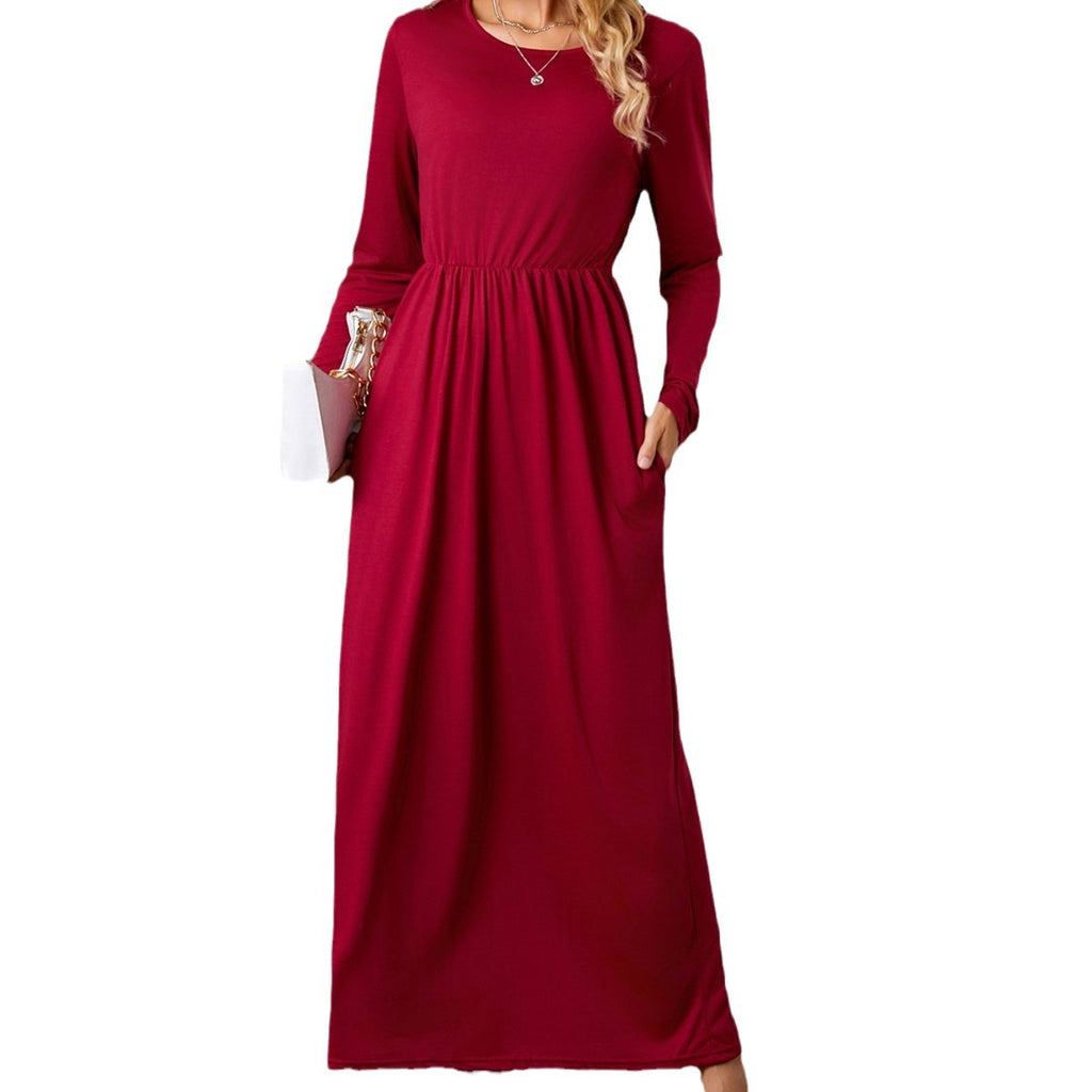 Maxikleid mit Rundhals, langen Ärmeln und Taschen
