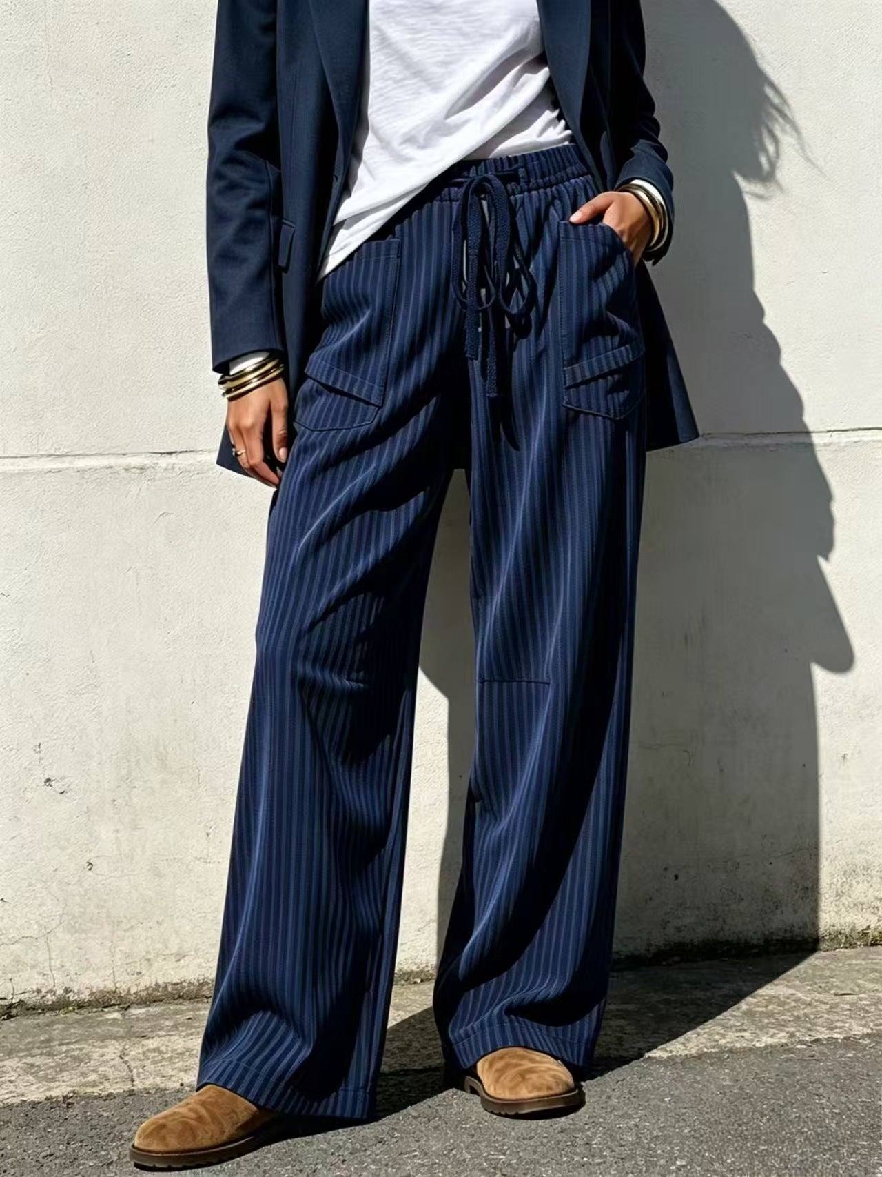 Loose-Fit Wide Leg Hose mit Kordelzug