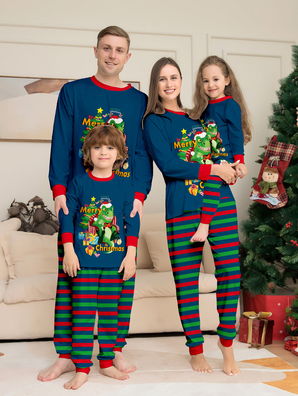 Dino-Weihnachtsbaum-Pyjama für die ganze Familie