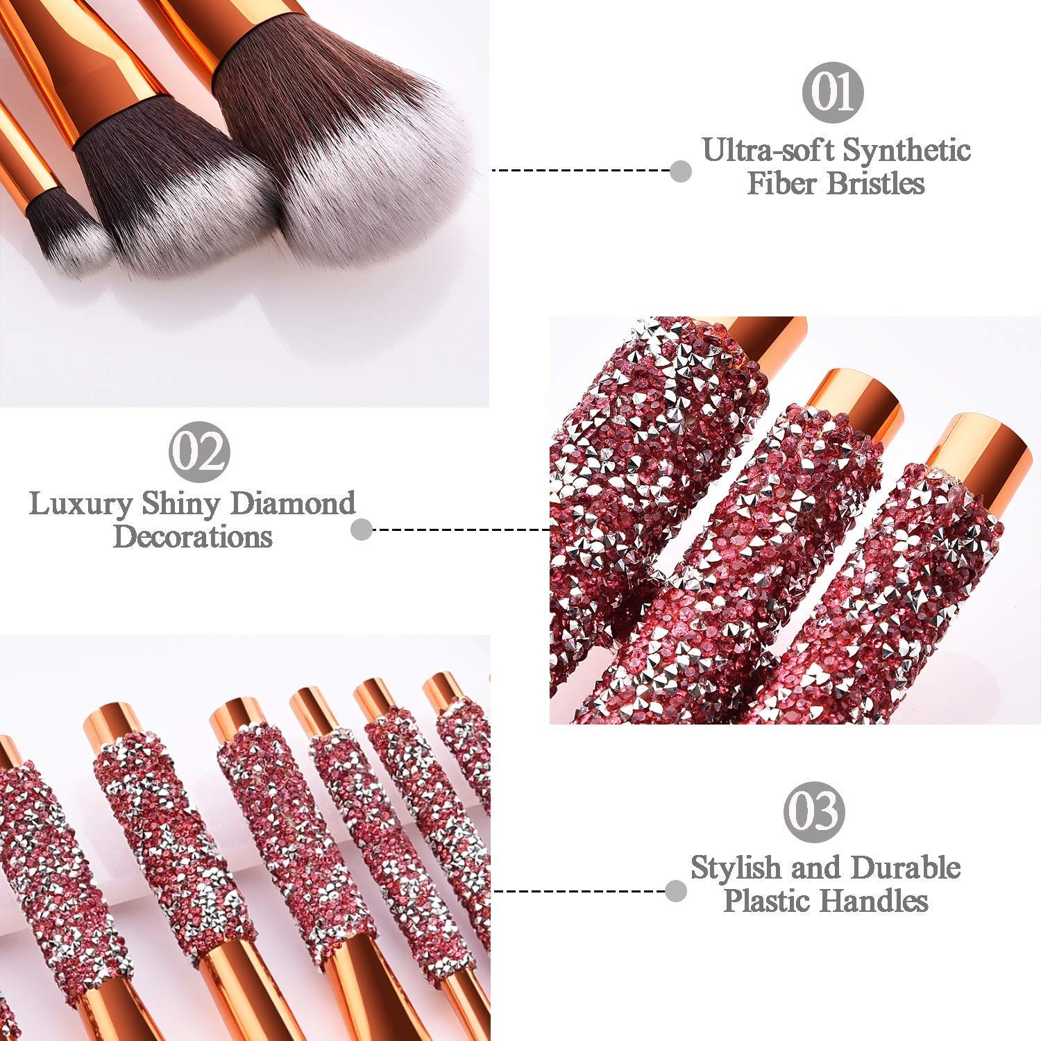 10-in-1 Diamant-Make-up-Pinselset mit Tasche