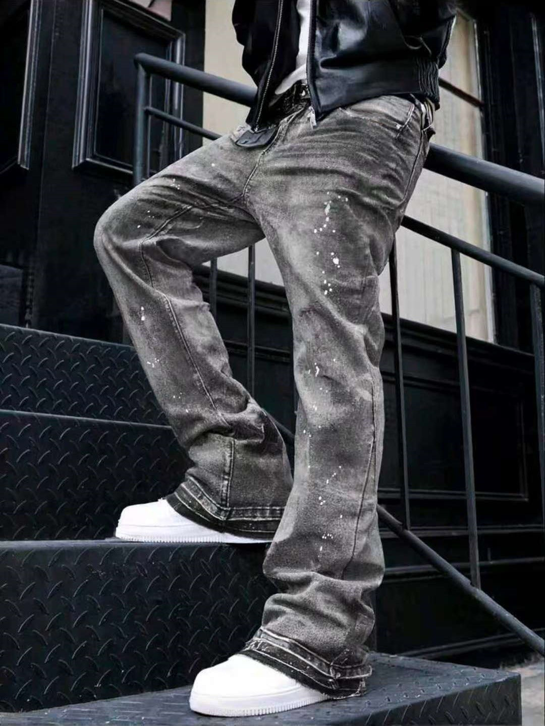 Graue Cropped Jeans