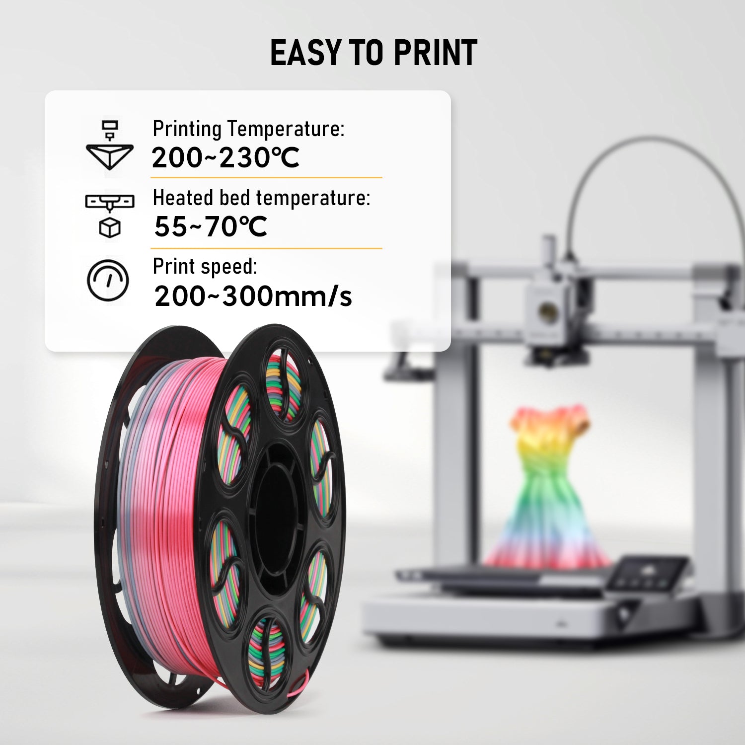 Seiden PLA Filament Regenbogen 1.75mm, 1kg