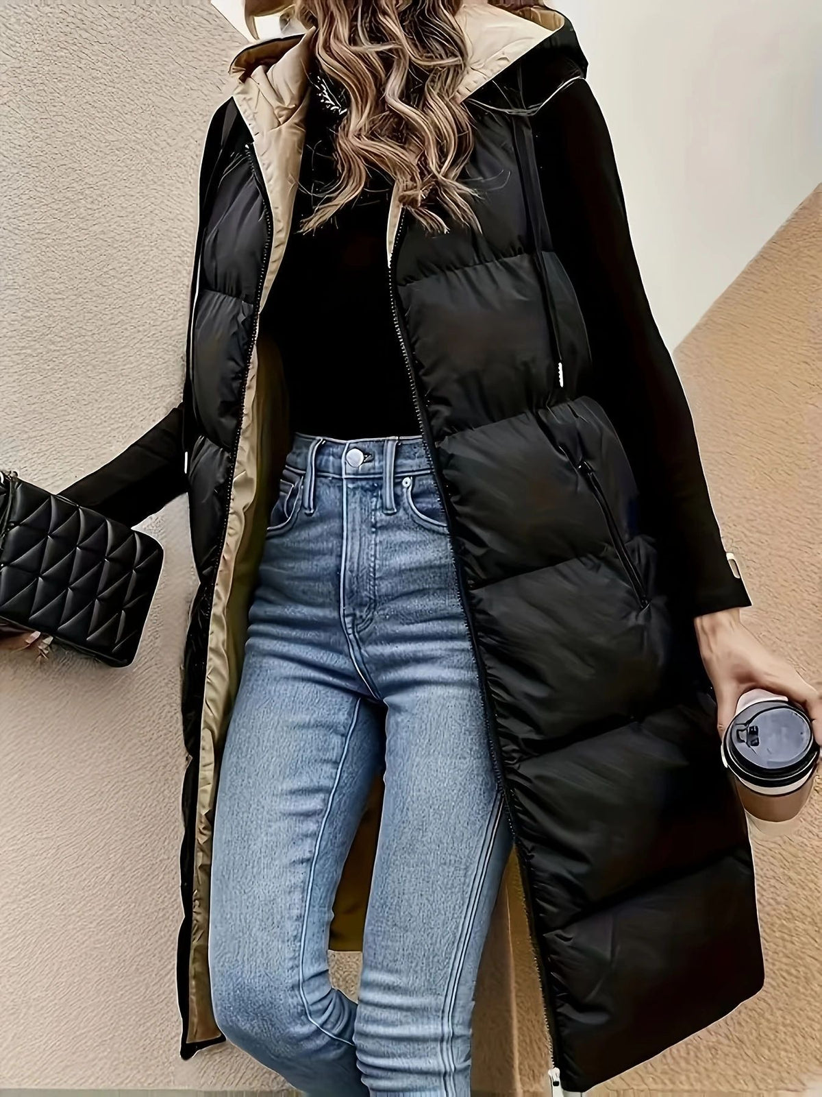 Schwarzes Hooded Vest für Damen – Bild 4 | LuxeStyle