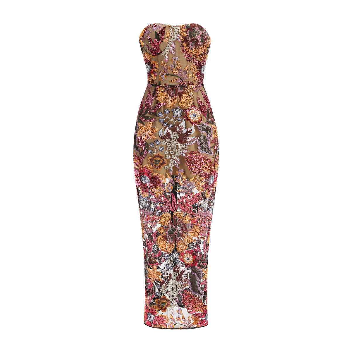 Besticktes, trägerloses Maxikleid mit Blumenmuster – Bild 2 | LuxeStyle