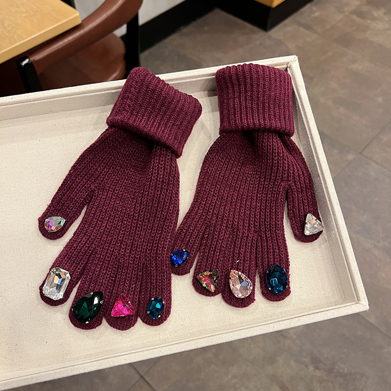 Strickhandschuhe mit Strass und Touchscreen-Funktion
