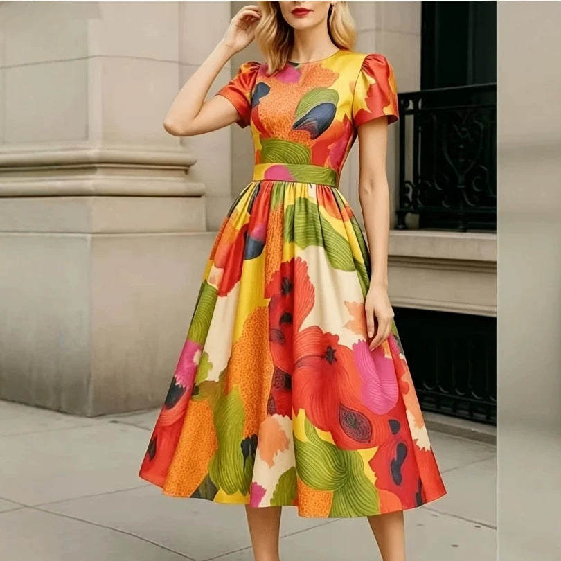Tailliertes Maxi-Kleid mit Puffärmeln – Bild 6 | LuxeStyle