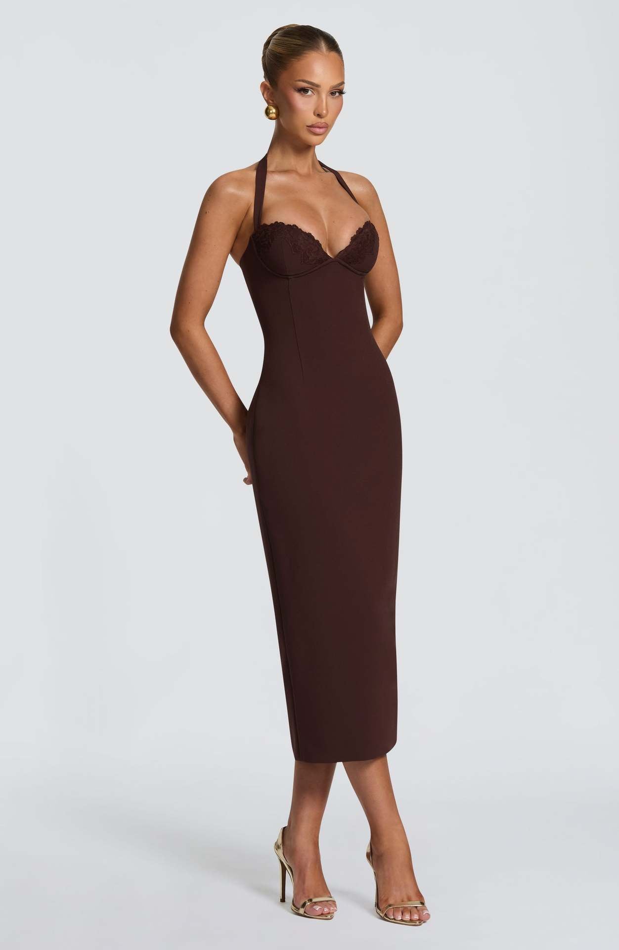 Neckholder-Kleid mit Spitze
