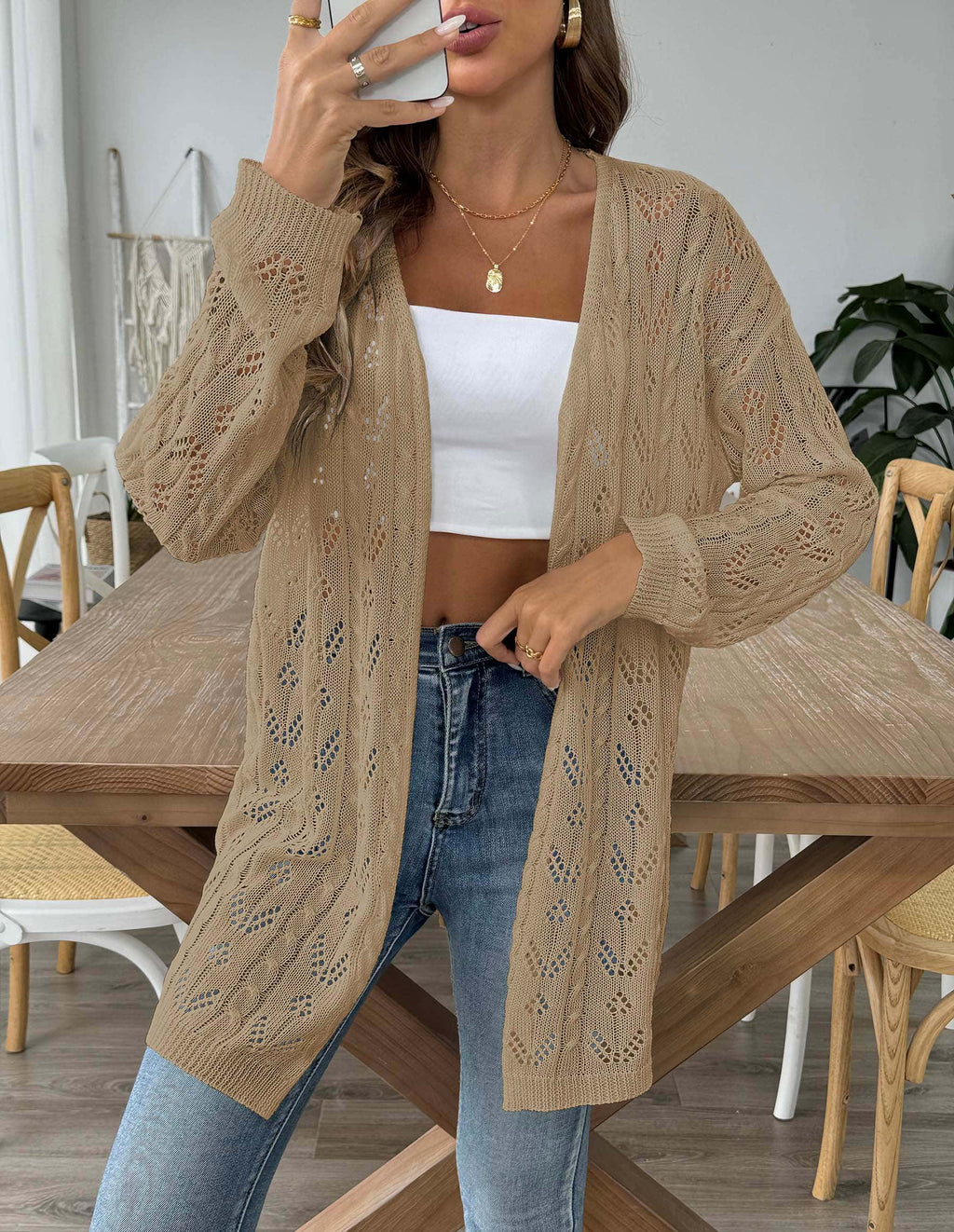 Luftiger Strick-Cardigan mit Lochmuster