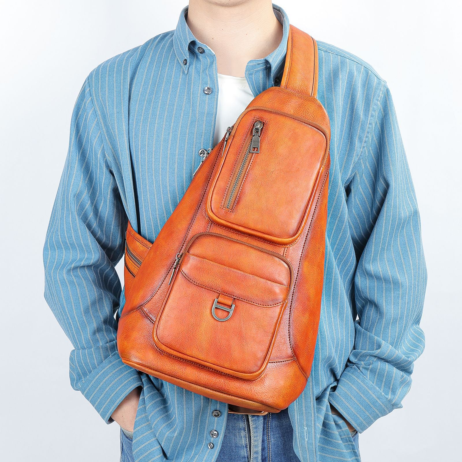 Brusttasche aus Rindsleder, Vintage