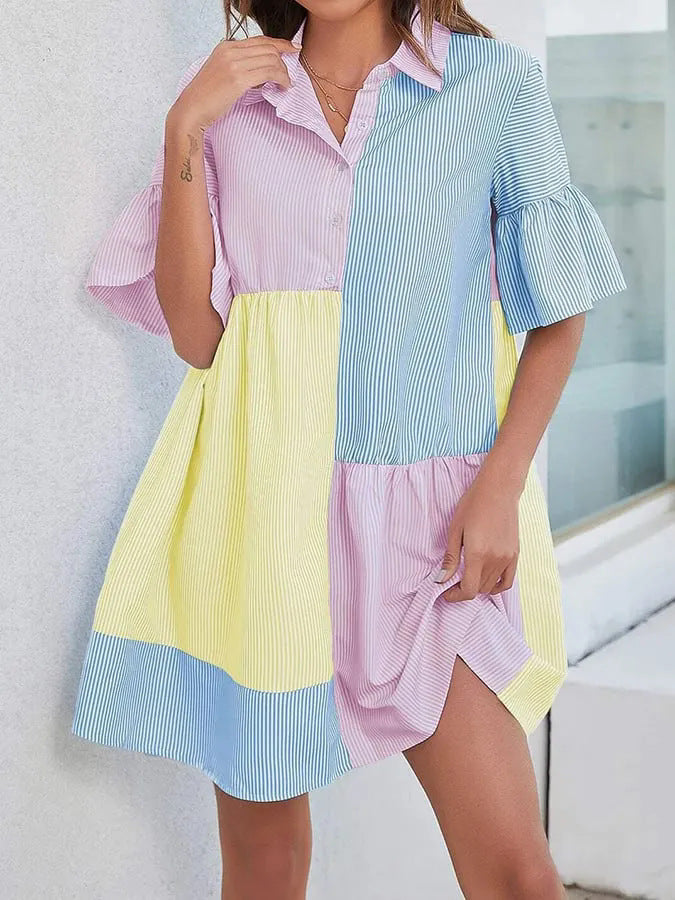 Gestreiftes Midi-Hemdkleid mit Kontrastfarben – Bild 8 | LuxeStyle