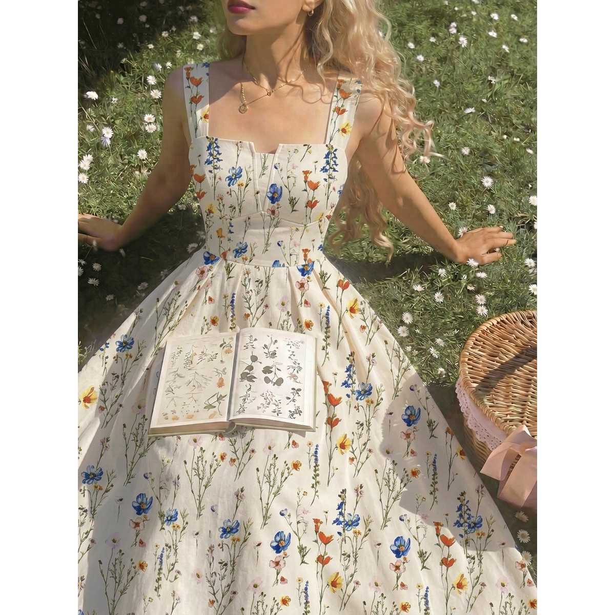 Midikleid mit Zopfmuster und Blumenprint