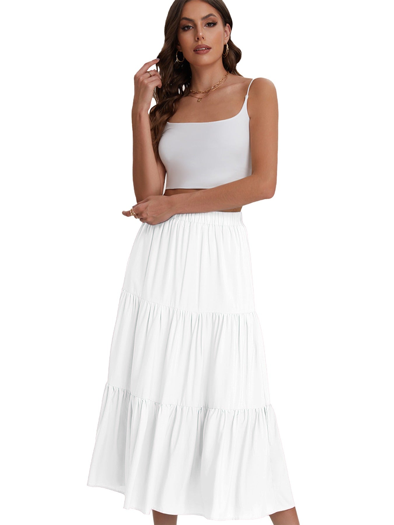 High Waist A-Linien Midi-Jupe mit Kordelzug – Ansicht 3