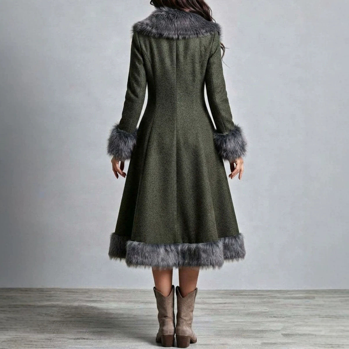 Damenkleid mit Kunstfellkragen – Bild 3 | LuxeStyle