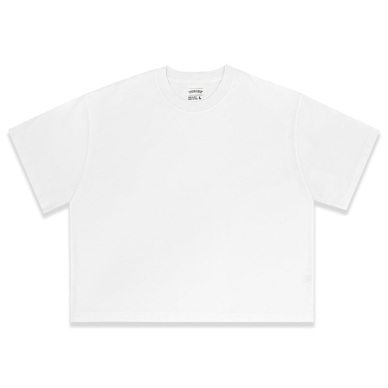 Breiter Rundhals T-Shirt, reine Baumwolle, Vintagegewaschen, gekürzt