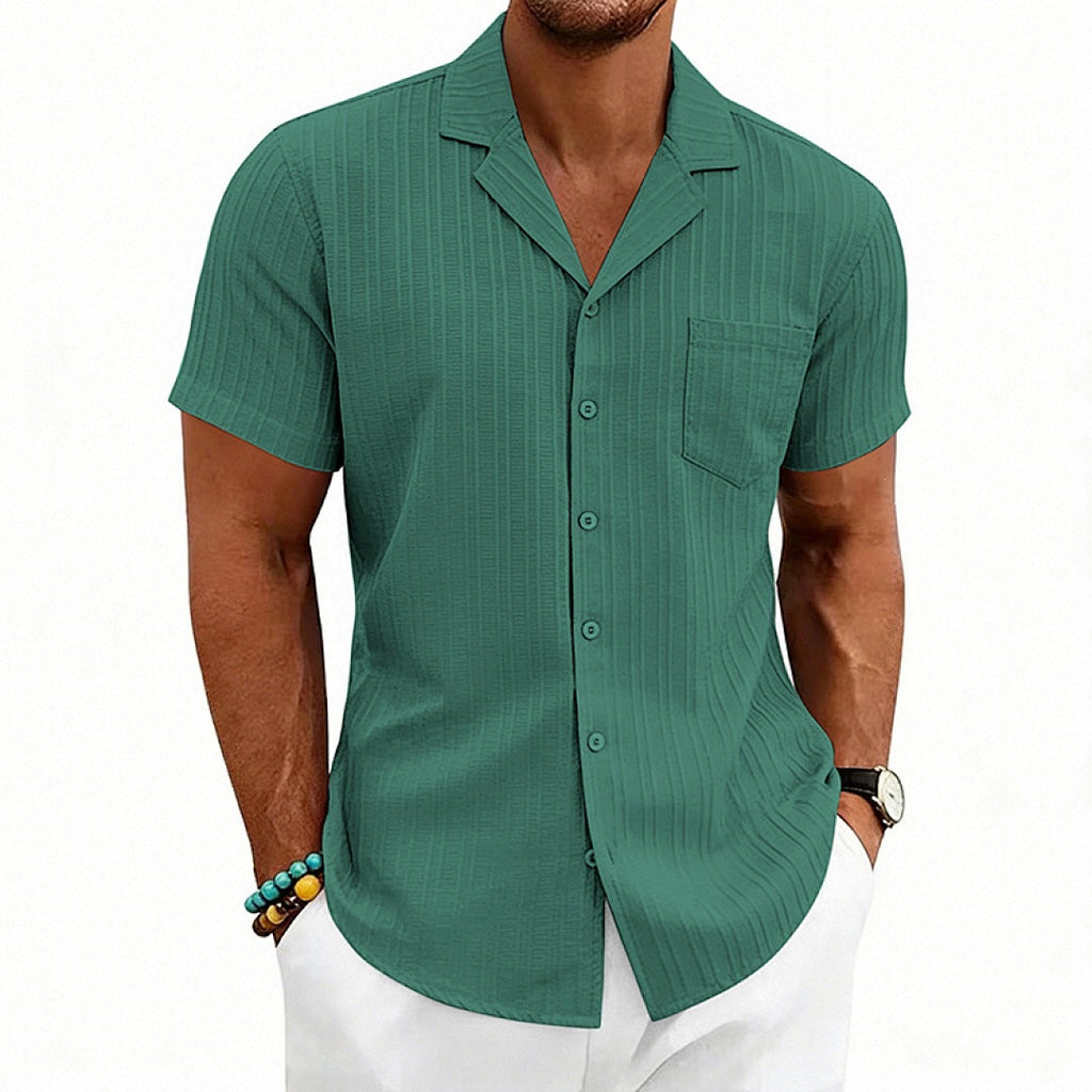Herren Loose-Fit Kuba-Kragen Kurzarmhemd