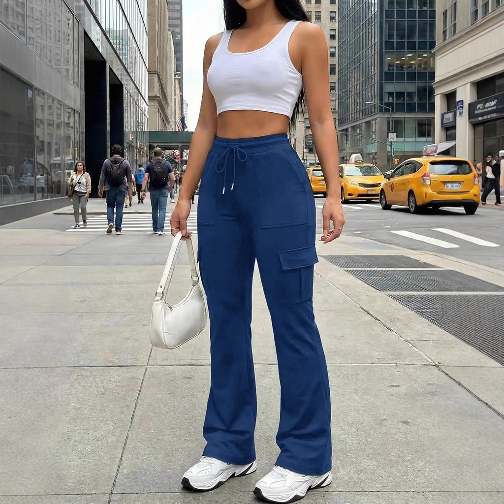 High-Waist Hose mit weitem Bein und Kordelzug