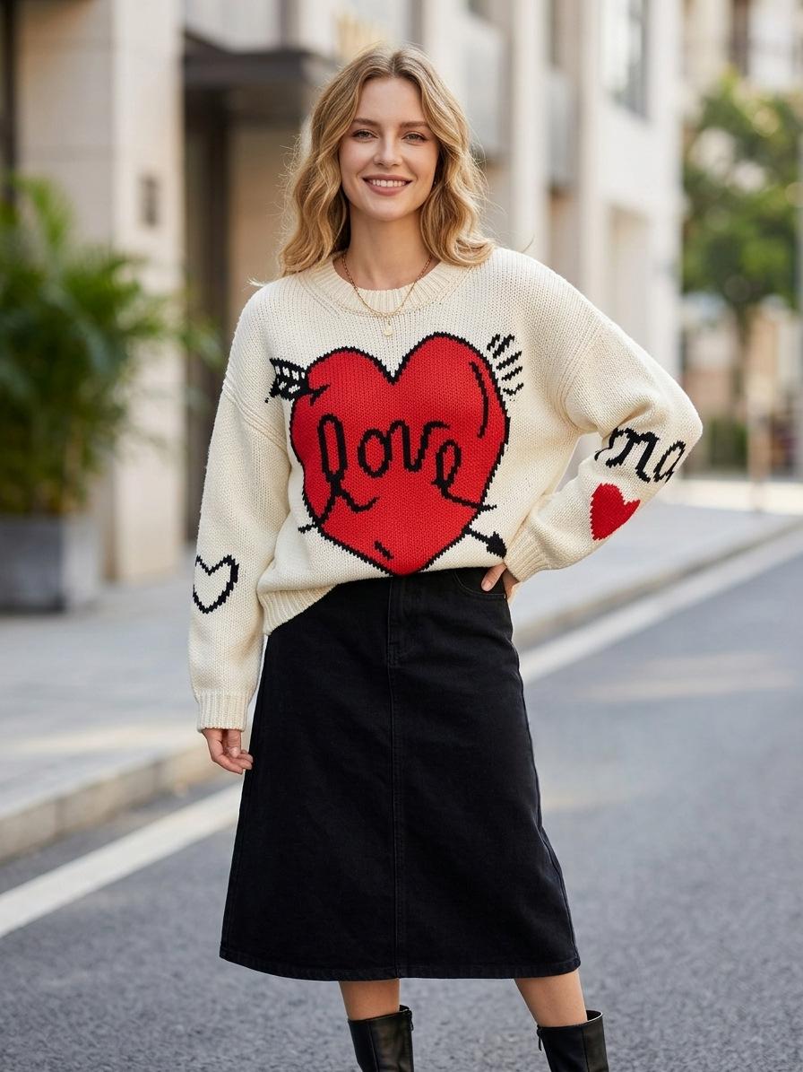 Herzgemusterter Strickpullover für Damen – Bild 6 | LuxeStyle