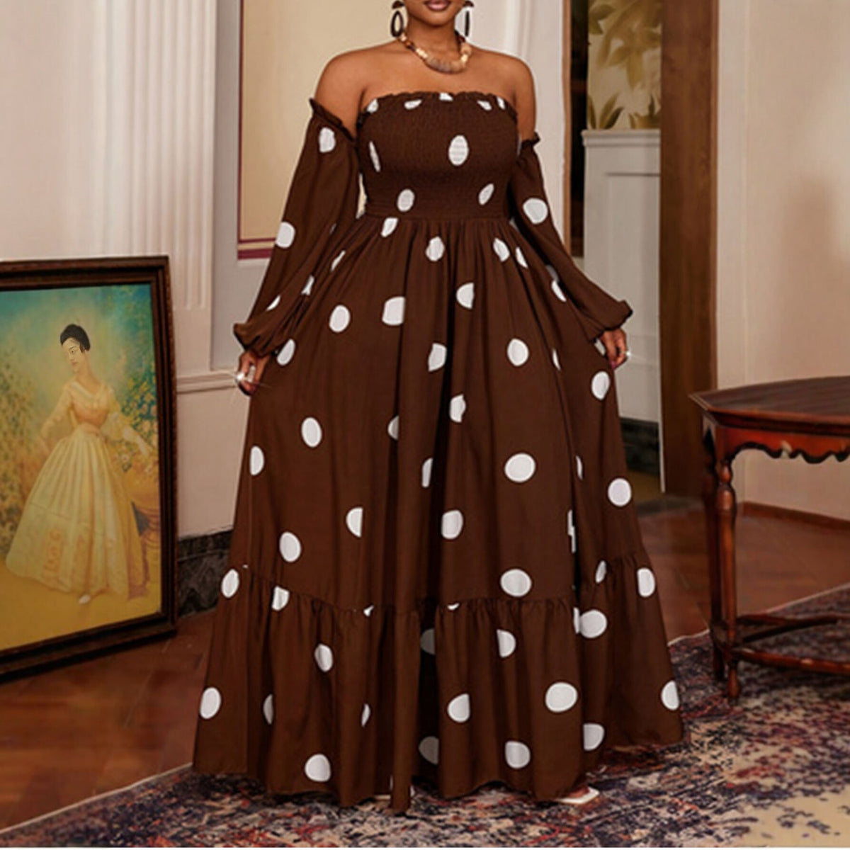 Trägerloses Polka-Dot Midi-Kleid – Bild 3 | LuxeStyle