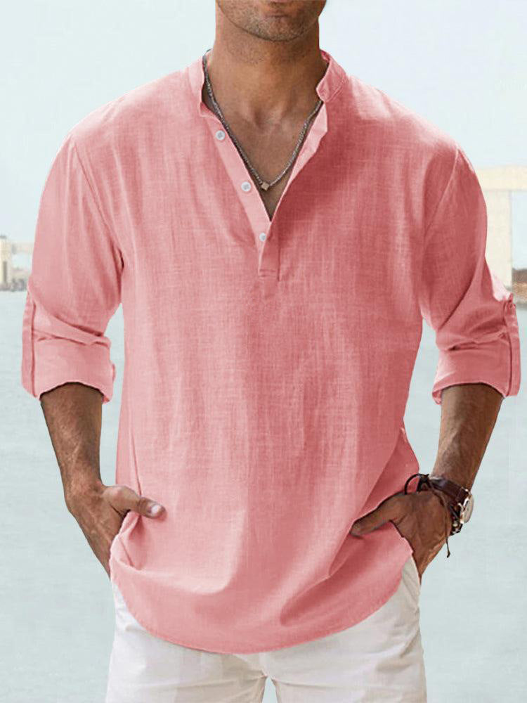 Männer-Linen-Long-Sleeve-Top mit Stand-Up-Hals – Bild 10 | LuxeStyle